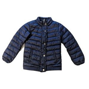 Hanna Andersson Girls Size 140 /10 Navy Blue Down Feather Puffer Jacket Coat Zip